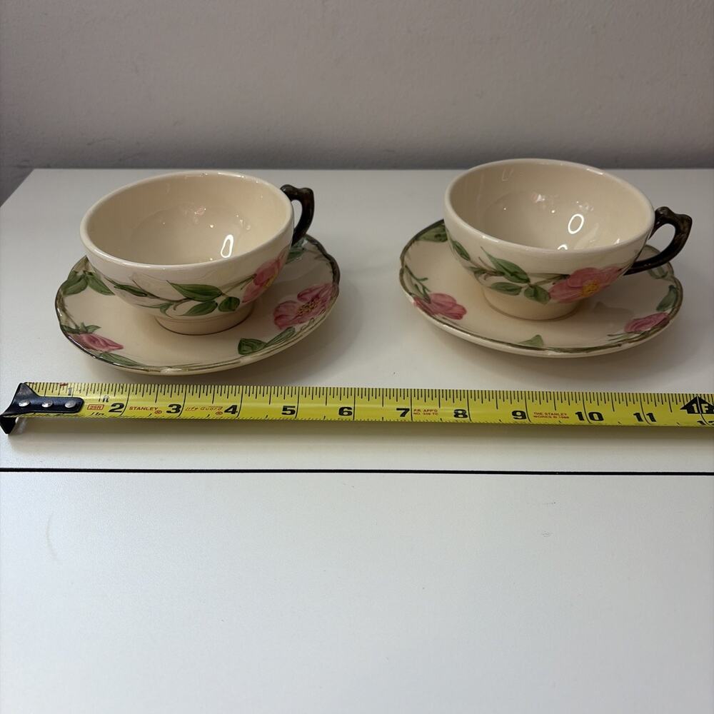1- 4pc Vintage 1960s Franciscan Desert Rose 2 Teacups & Saucers USA Made